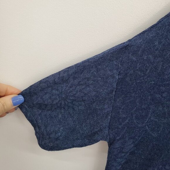 Pure J. Jill Womens Navy Blue Linen Blend Blouse Top Size L Floral Short Sleeve - Picture 12 of 16